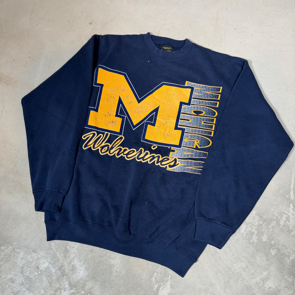 Vintage 90s TSI Michigan Wolverines Sweatshirt Mens Large Navy Blue Made in‎ USA